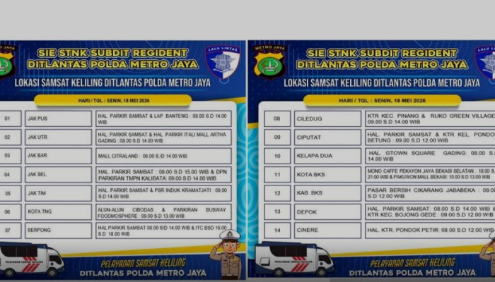 Samsat Keliling Jadetabek Senin Ini Buka di 14 Wilayah, Cek Lokasi dan Jam Operasionalnya